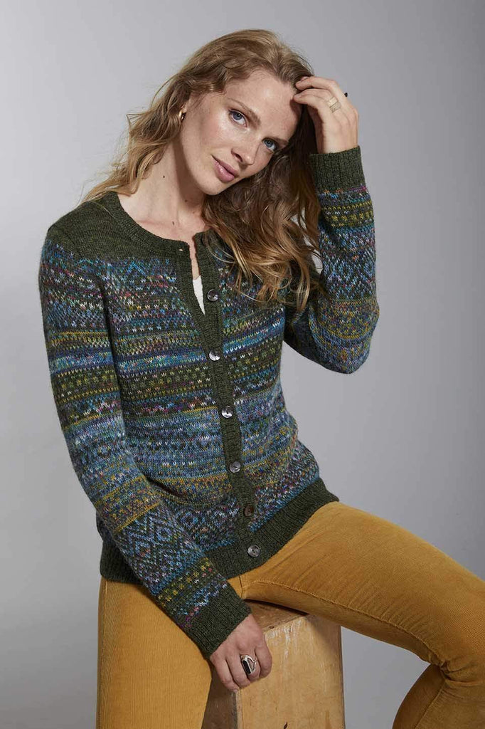 Kero Womens Cardigan Green / Small Abancay Hand-Dyed Alpaca Sweater FairIsle Cardigan for Women