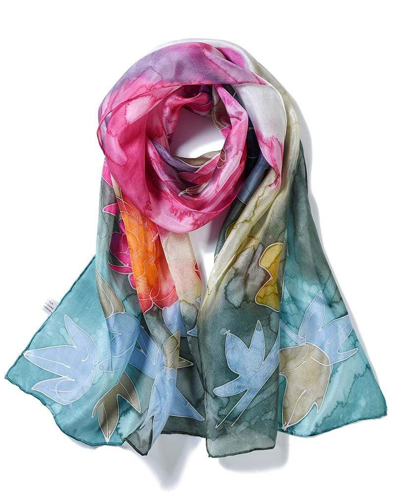 Invisible World EU Silk Scarves Hand Painted Silk Paj Neck Scarf - Spring Bouquet