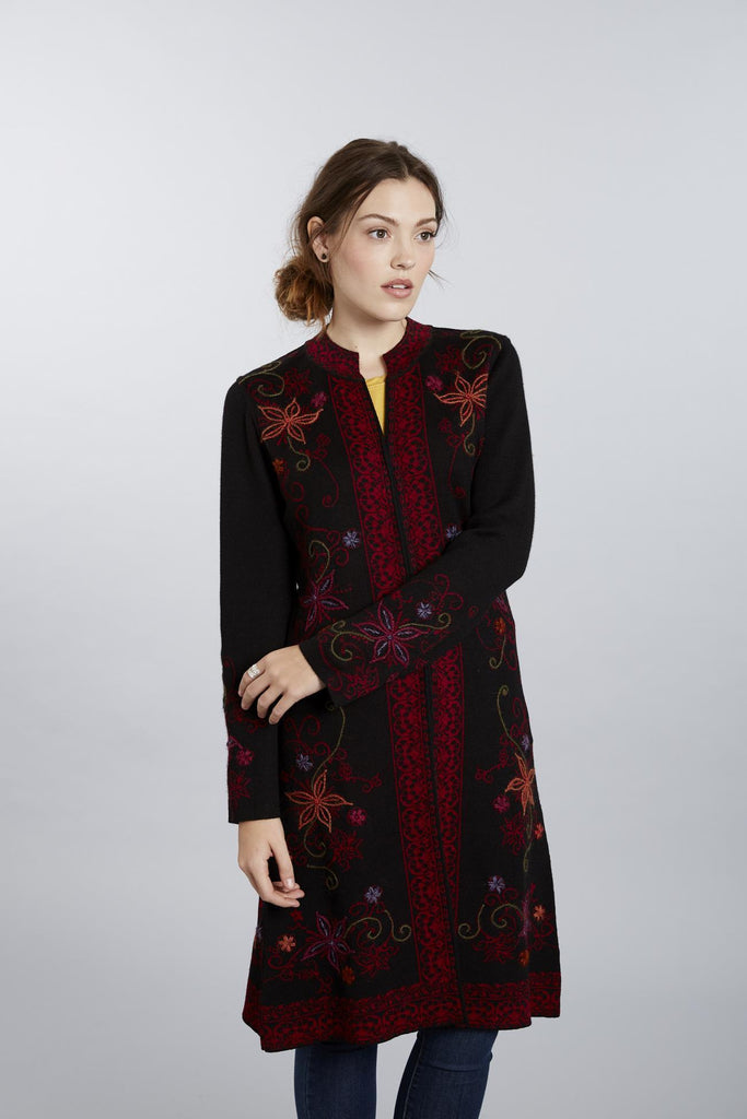 Ottoman Embroidered Baby Alpaca Long Jumper Coat for Women