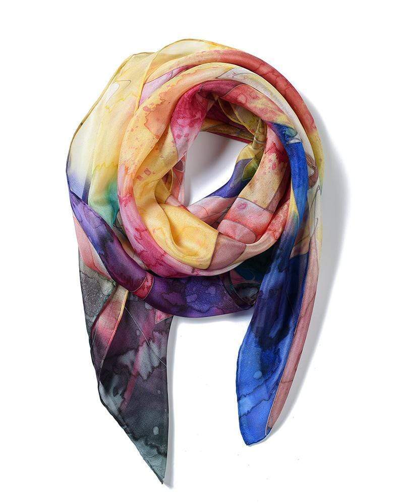 Invisible World Silk Scarves Square Hand Painted Silk Scarf - Daylilly