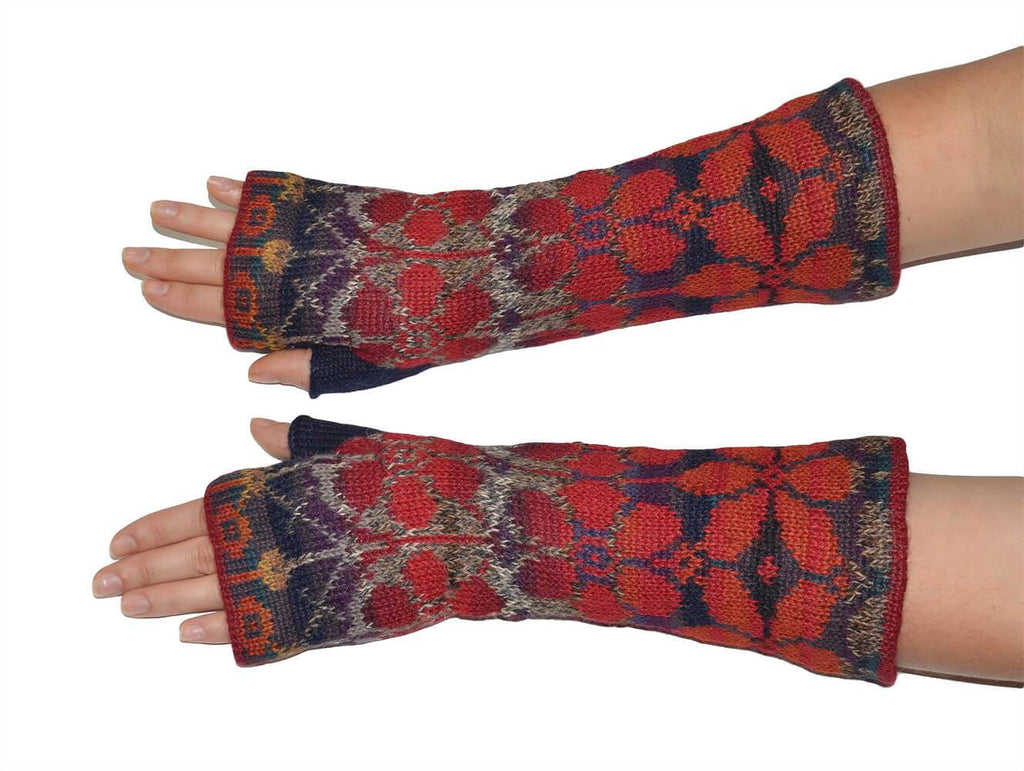 Invisible World EU Fingerless Gloves Summer Red Women's Fingerless Alpaca Gloves