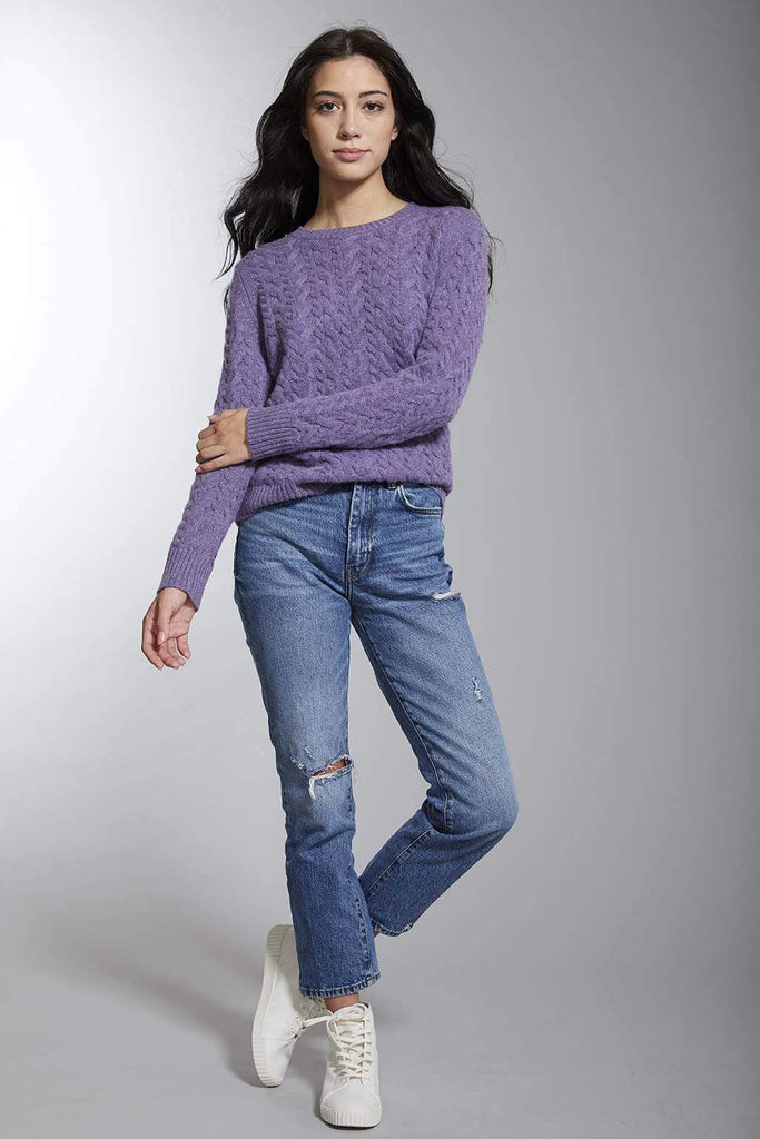 Shao Yongshue Womens Pullover Lilac / Small Womens Deep-Textured Cableknit Cashmere Sweater